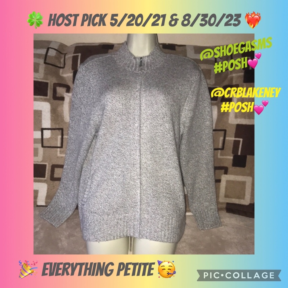 Karen Scott PL grey zip up sweater